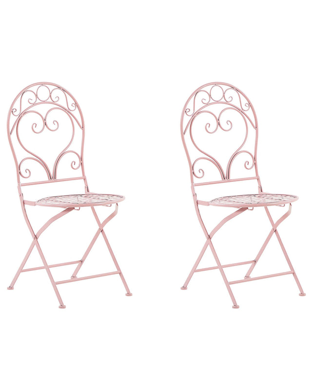 Outdoor Set of 2 Chairs Pink Metal Powder Coated Scrollwork Backrest Beliani