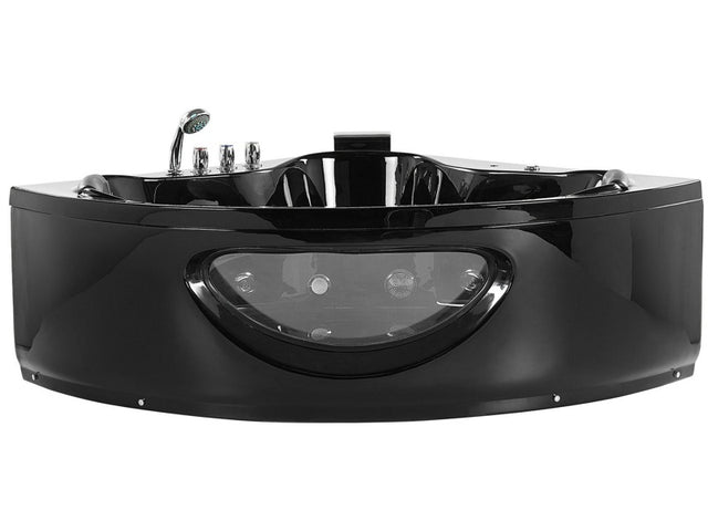 Corner Whirlpool Bath Black Sanitary Acrylic with LED Lights 10 Massage Jets Modern Style Beliani