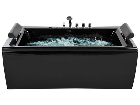 Whirlpool Bath Black Sanitary Acrylic Padded Headrests LED 172 x 83 cm Beliani