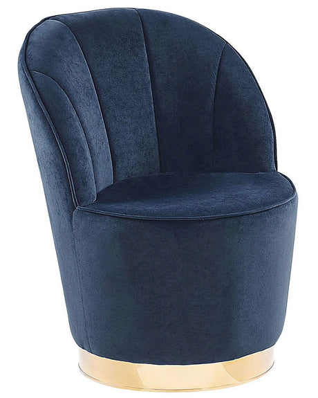 Armchair Dark Blue Velvet Gold Metal Base Round Accent Tub Chair Glam Retro Living Room Beliani