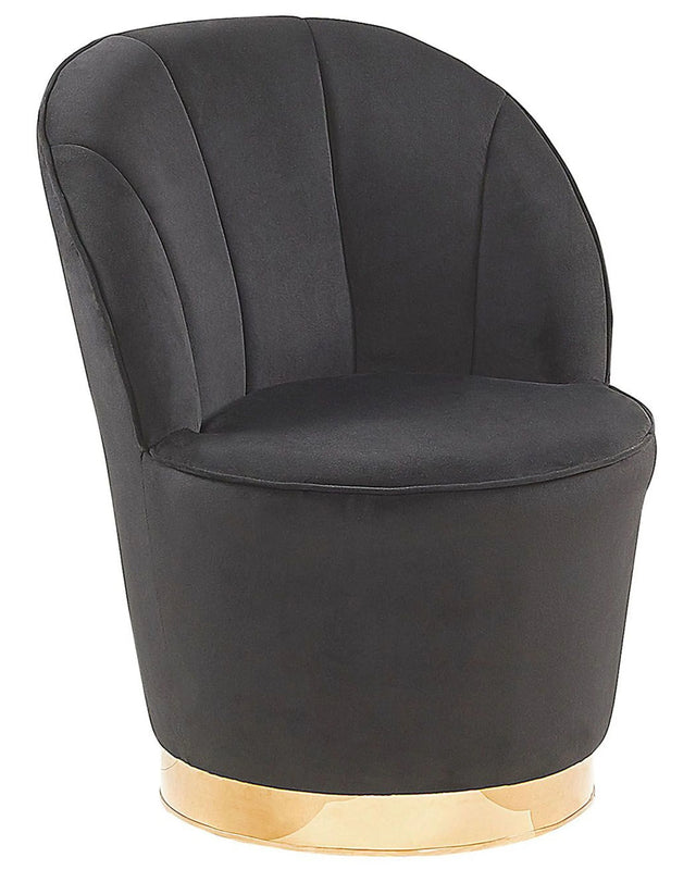 Armchair Black Velvet Gold Metal Base Round Accent Tub Chair Glam Retro Living Room Beliani