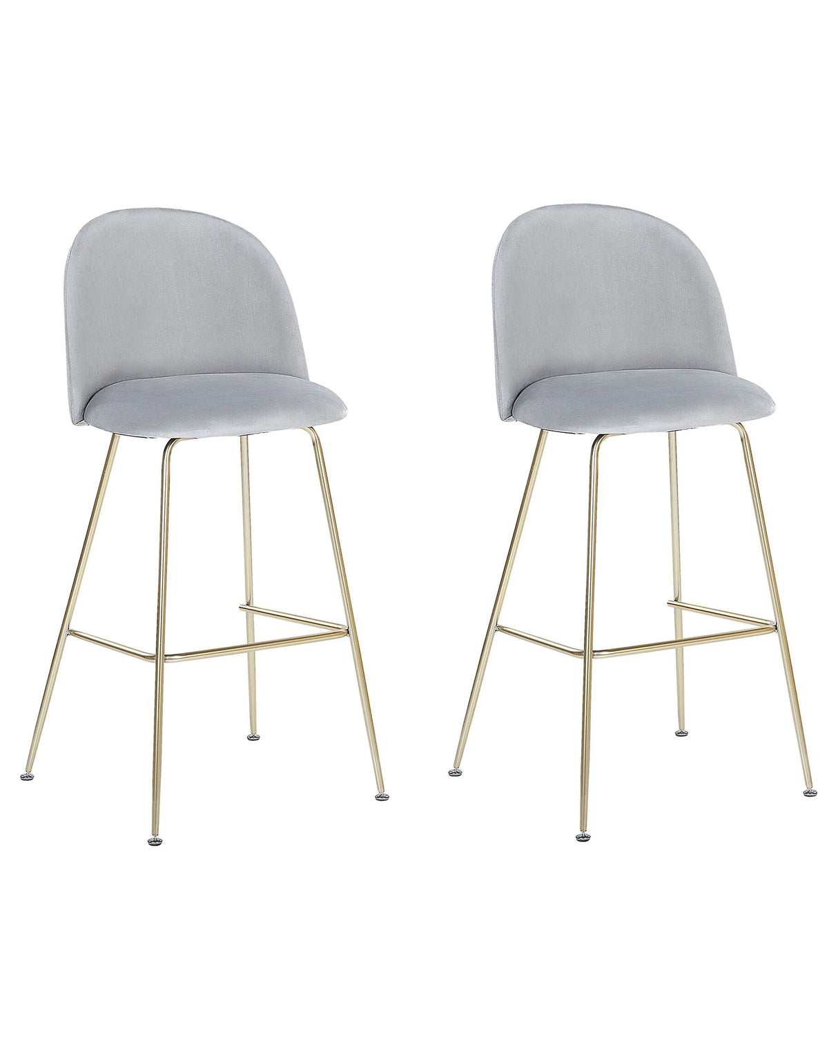 Set of 2 Bar Chairs Grey Velvet Upholstery Golden Steel Frame Counter Height Seat Dining Room Furniture Glam Design Beliani