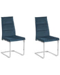 Set of 2 Dining Chairs Blue Velvet Upholstered Cantilever Silver Legs Armless Modern Design Beliani