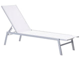 Sun Lounger White and Silver Steel Frame Adjustable Backrest UV Resistant Beliani