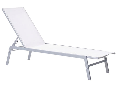 Sun Lounger White and Silver Steel Frame Adjustable Backrest UV Resistant Beliani