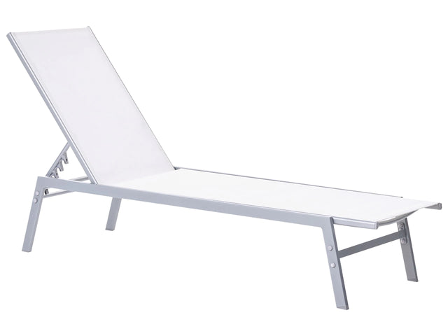 Sun Lounger White and Silver Steel Frame Adjustable Backrest UV Resistant Beliani