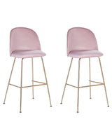 Set of 2 Bar Chairs Pink Velvet Upholstery Golden Steel Frame Counter Height Seat Dining Room Furniture Glam Design Beliani