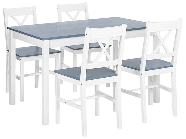 Dining Set White Solid Wood Light Wood Top 4 Seater 120 x 75 cm Modern Scandinavian Beliani