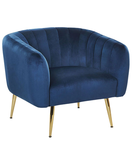 Armchair Blue Velvet Golden Metal Frame Round Back Glam Style Beliani