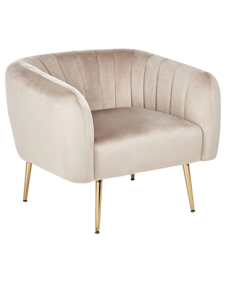 Armchair Taupe Velvet Golden Metal Frame Round Back Glam Style Beliani