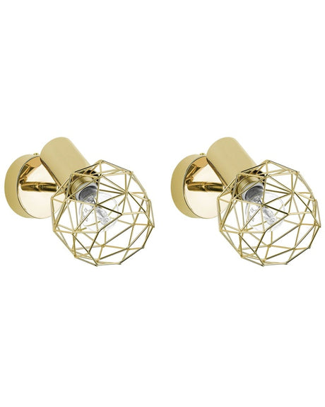 Set of 2 Wall Lamps Gold Metal Cage Shade Adjustable Light Position Modern Scones Glamour Style Beliani