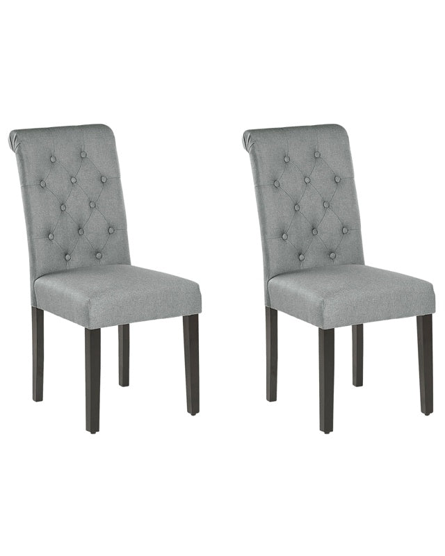 Set of 2 Dining Chairs Grey Fabric Glam Modern Design Black Wooden Legs  Beliani