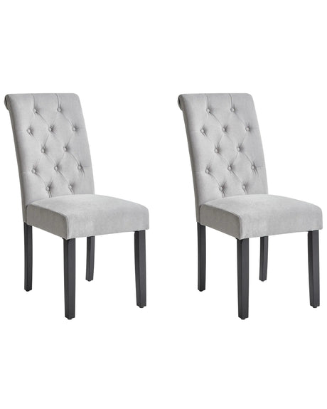Set of 2 Dining Chairs Grey Fabric Glam Modern Design Black Wooden Legs  Beliani