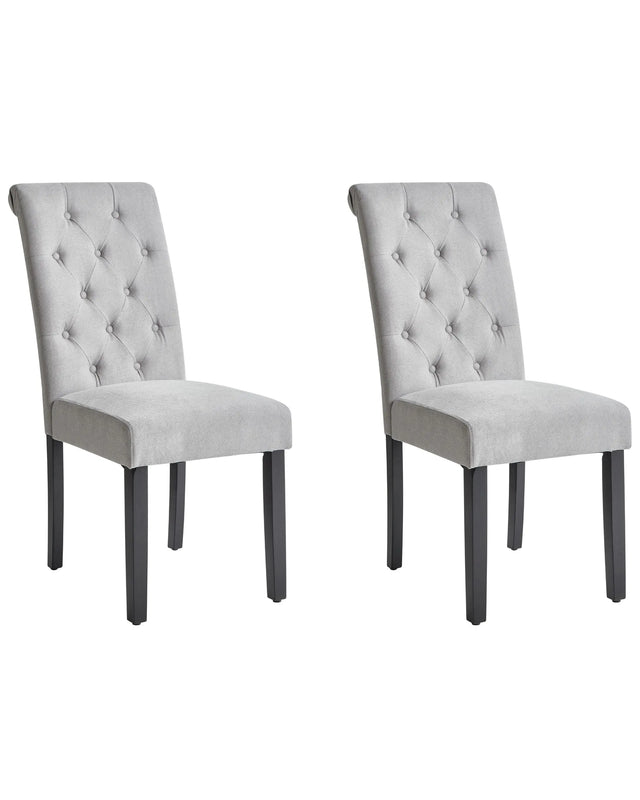Set of 2 Dining Chairs Grey Fabric Glam Modern Design Black Wooden Legs  Beliani