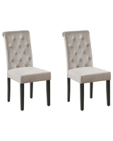 Set of 2 Dining Chairs Grey Velvet Fabric with Decorative Ring Glam Modern Design Black Wooden Legs  Beliani