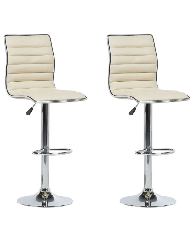 Set of 2 Bar Chairs Beige Faux Leather Seat Silver Frame Counter Height Swivel Adjustable Height Beliani