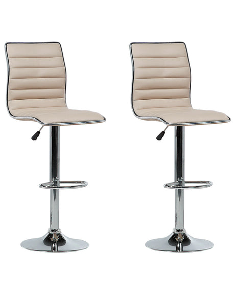Set of 2 Bar Chairs Beige Faux Leather Seat Silver Frame Counter Height Swivel Adjustable Height Beliani