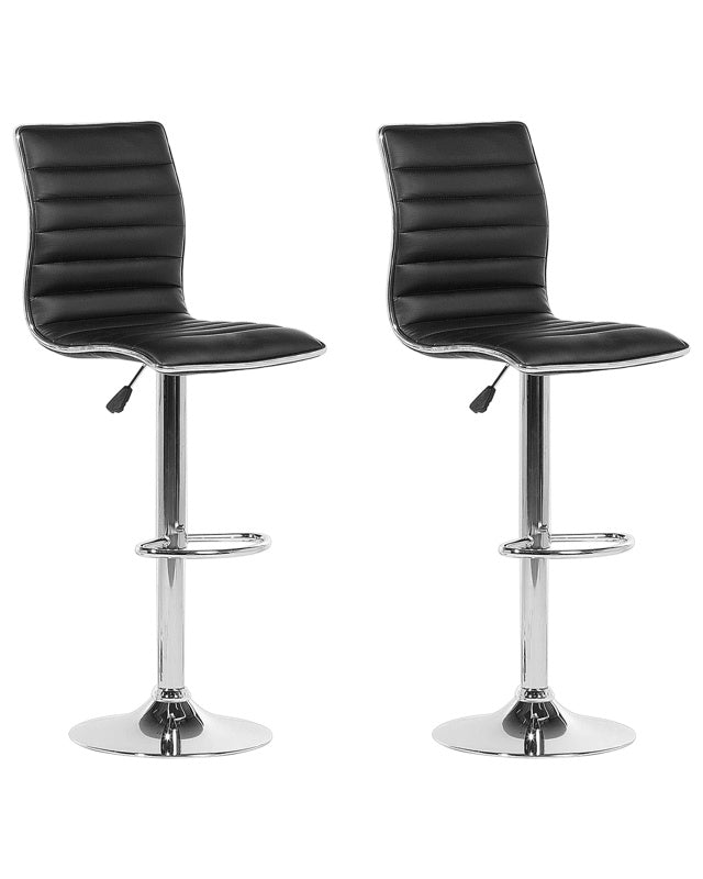 Set of 2 Bar Chairs Black Faux Leather Seat Silver Frame Counter Height Swivel Adjustable Height Beliani