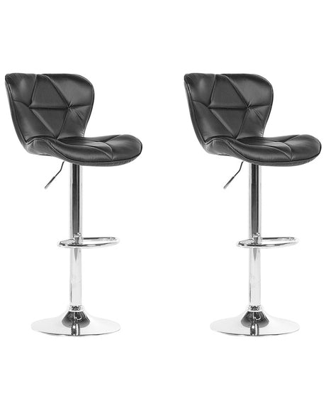 Set of 2 Bar Stool Black Faux Leather Swivel Adjustable Height Modern Kitchen Bar Chair Beliani