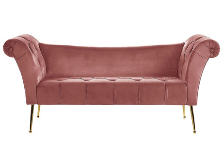 Chaise Lounge Pink Velvet Upholstery Tufted Double Ended Seat with Metal Gold Legs Beliani