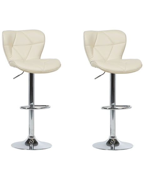 Set of 2 Bar Stool Beige Faux Leather Swivel Adjustable Height Modern Kitchen Bar Chair Beliani