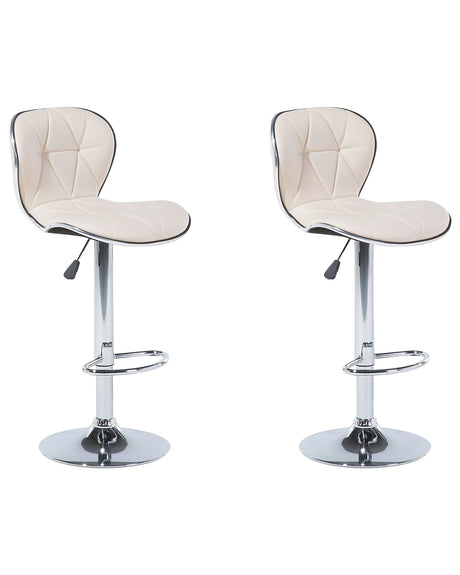 Set of 2 Bar Stool Beige Faux Leather Swivel Adjustable Height Modern Kitchen Bar Chair Beliani