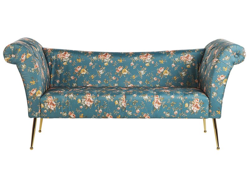 Chaise Lounge Blue Fabric Upholstery Tufted Double Ended Seat with Metal Gold Legs Beliani