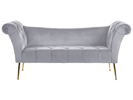 Chaise Lounge Grey Velvet Upholstery Tufted Double Ended Seat with Metal Gold Legs Beliani