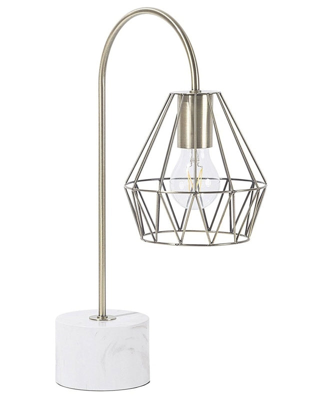 Table Lamp Desk Light Brass Metal Diamond Cage Shade Round Base Marble Look Beliani