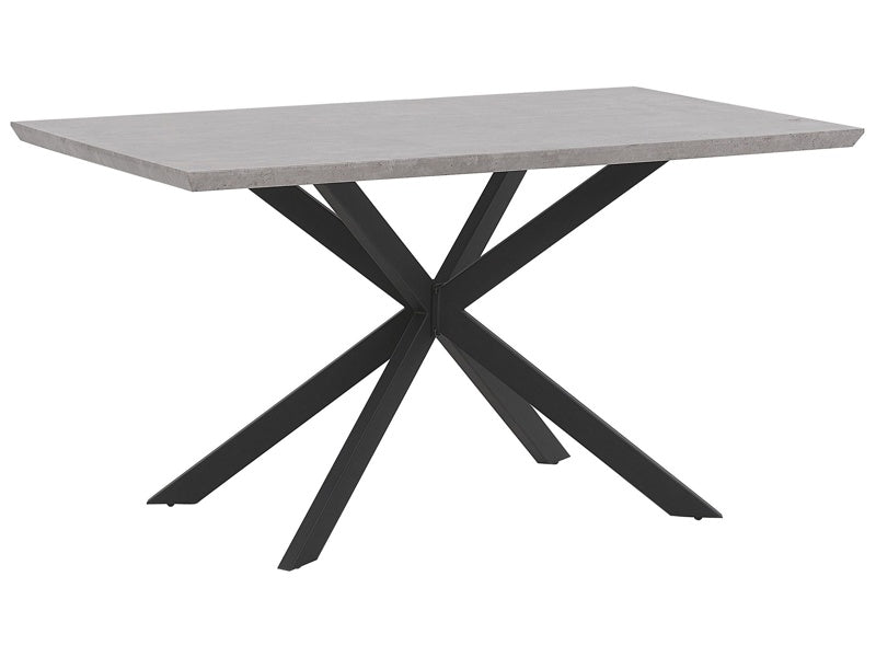 Dining Table Concrete Effect Wooden Top Black Metal Legs 140 x 80 cm 6 Seater Rectangular Industrial Beliani