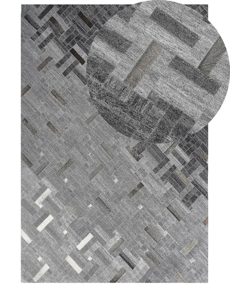 Area Rug Grey 140 x 200 cm Cowhide Leather Modern Beliani