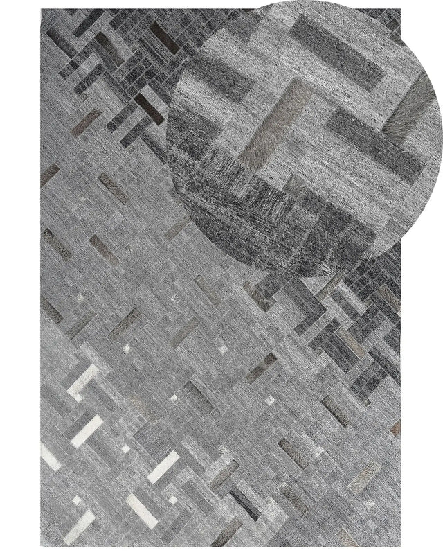 Area Rug Grey 140 x 200 cm Cowhide Leather Modern Beliani