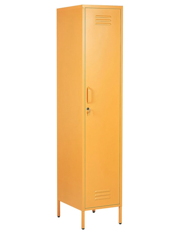 Storage Cabinet Yellow Metal Locker with 5 Shelves and Rail Modern Home Office Beliani