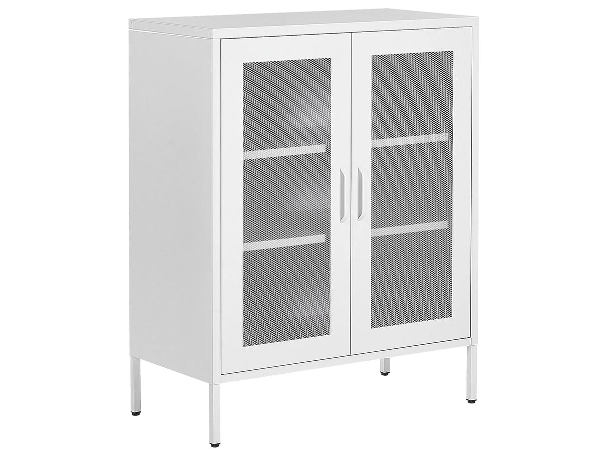 2 Door Sideboard White Steel Home Office Furniture Shelves Leg Caps Industrial Design Beliani