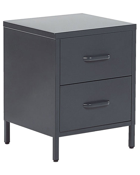 Bedside Table Grey Steel Nightstand Industrial Design 2 Drawers Bedroom Storage Furniture Beliani