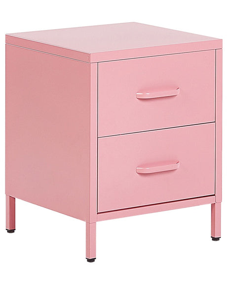 Bedside Table Pink Steel Nightstand Industrial Design 2 Drawers Bedroom Storage Furniture  Beliani