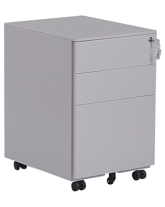 Office Storage Unit Grey Steel with Castors 3 Drawers Key-Locked Industrial Design Beliani