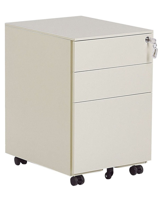 Office Storage Unit Light Beige Steel with Castors 3 Drawers Key-Locked Industrial Design Beliani