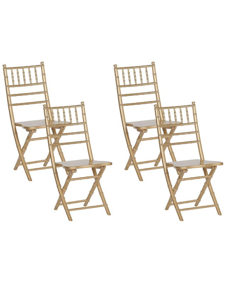 Set of 4 Folding Chairs Gold Beechwood Dining Room Chairs Contemporary Style Beliani