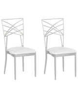 Set of 2 Dining Chairs Silver Metal Faux Leather White Seat Pad Accent Industrial Glam Style Beliani