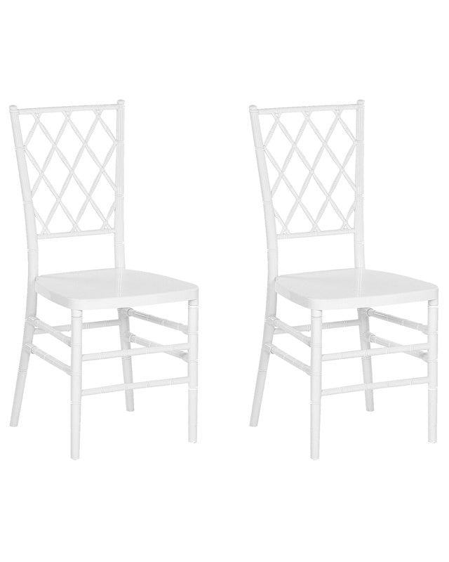 Set of 2 Dining Chairs White Synthetic Slatted Back Armless Vintage Modern Design Beliani