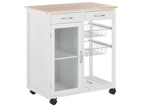 Kitchen Trolley White Pine Wood 2 Drawers 1 Cabinet 2 Racks Castors Living Room  Beliani