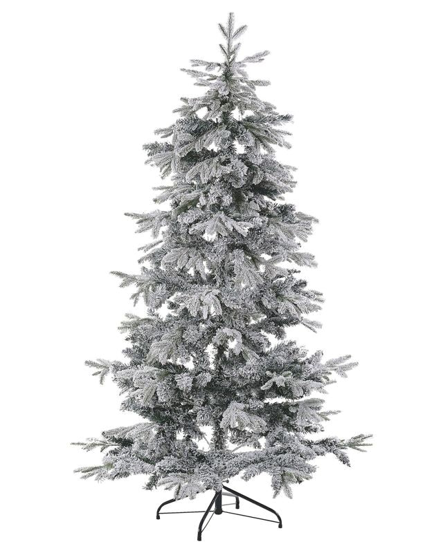 Artificial Christmas Tree White Synthetic 180 cm Snow Frosted Flocked Hinged Branches Holiday Beliani