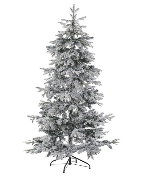 Artificial Christmas Tree White Synthetic 180 cm Snow Frosted Flocked Hinged Branches Holiday Beliani