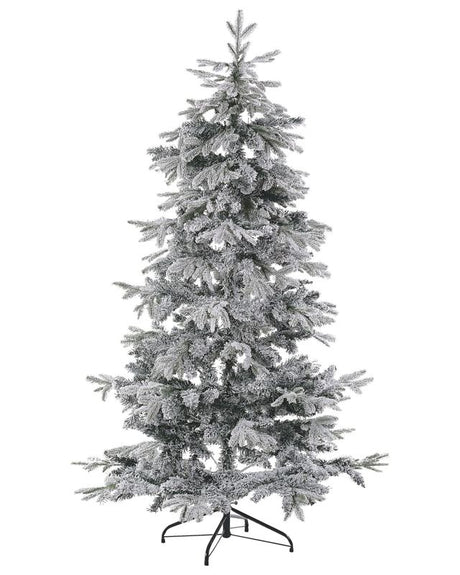 Artificial Christmas Tree White Synthetic 210 cm Snow Frosted Flocked Hinged Branches Holiday Beliani