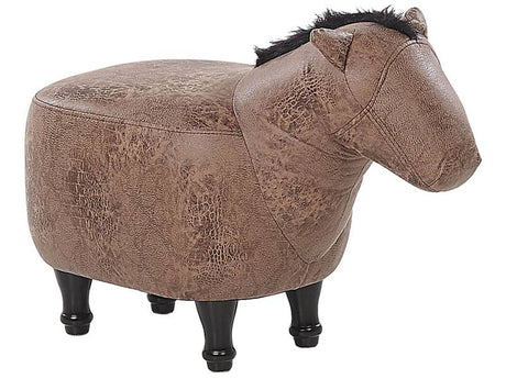 Kids Animal Stool Brown Fabric Leather Look Footstool Wooden Legs Children Seat  Beliani