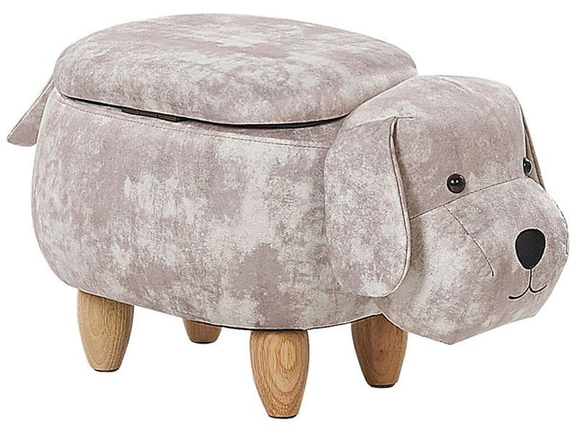 Kids Animal Stool Beige Velvet Footstool with Storage Wooden Legs Children Seat Beliani