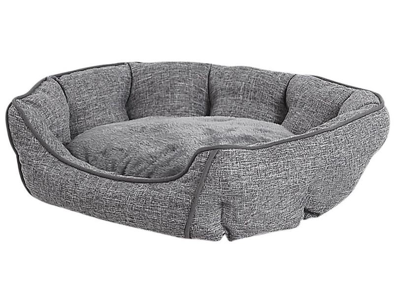 Pet Bed Grey Linen Round Dog Bed or Cat Bed Living Room Bedroom Boho Style Scandinavian Style Beliani