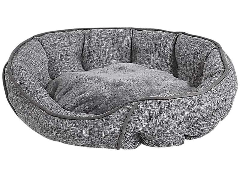 Pet Bed Grey Linen Round Dog Bed or Cat Bed Living Room Bedroom Boho Style Scandinavian Style Beliani