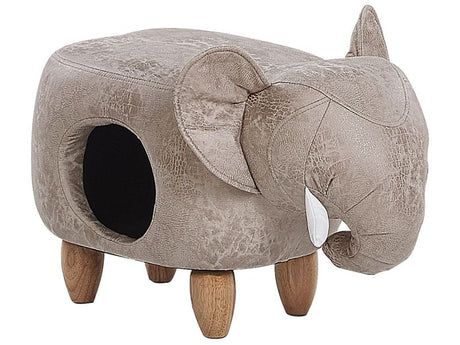 Kids Animal Stool Grey Fabric Leather-Like Elephant Footstool with Storage Children's Room Beliani